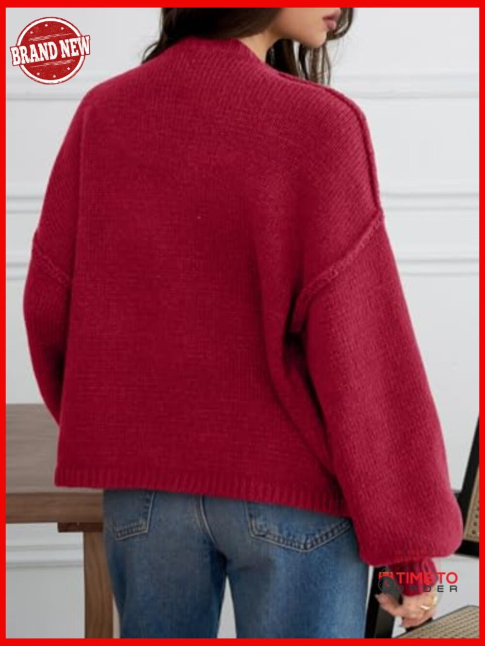Oversized Chunky Knit Cardigan Button Up Long Lantern Sleeve Fall Winter - Picture 5 of 7